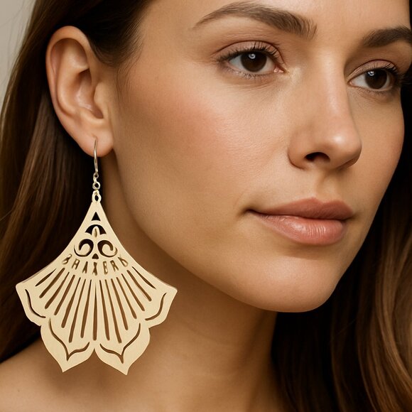 Paparazzi Cream Fan Cutout Earrings – Lightweight Boho Dangle Statement - Picture 1 of 2